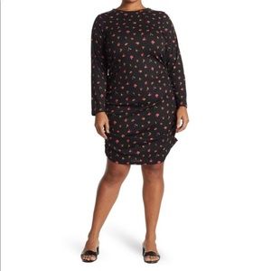 NWOT Abound Floral Ruched Long Sleeve Multicolor Sheath Dress 1X